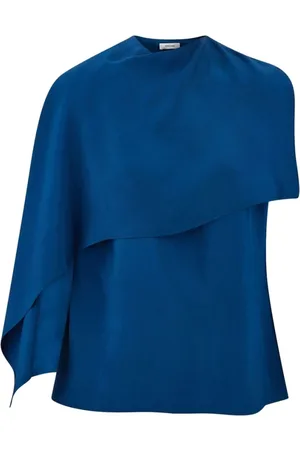 Salvatore Ferragamo Bluser & Skjorter, Dame, Blå, M, Uld, Teal Cape Design Asymmetric Top
