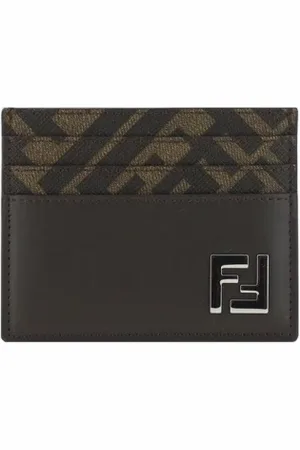 Fendi Tilbehør, Herre, Brun, ONE SIZE, Dobbeltlaget Kortholder med FF Logo
