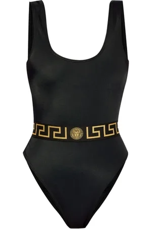 VERSACE Badetøj, Dame, Sort, L, Sort Greca Border Badedragt med Medusa Motiv