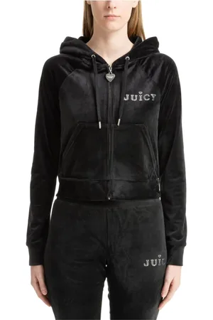 Juicy Couture Sweathshirts & Hoodies, Dame, Sort, S, Polyester, Hættetrøje med snøre, lynlås, ensfarvet og logo