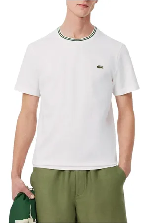Lacoste Top, Herre, Hvid, M, Bomuld, Hvid Klassisk T-shirt med Grønne Detaljer