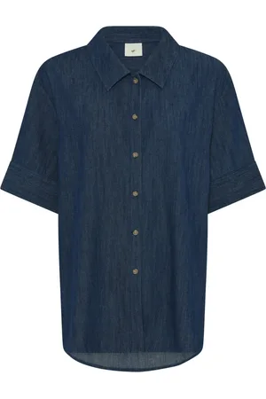 Heartmade Bluser & Skjorter, Dame, Blå, L, Bomuld, Elegant Oversized Silhouette Dark Skjorte