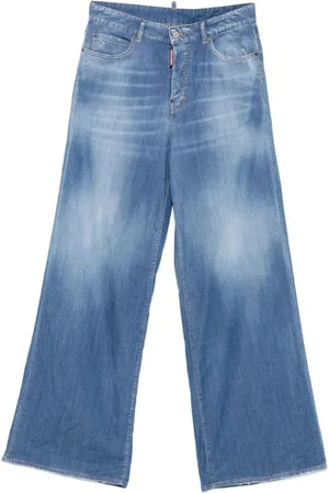 Dsquared2 Jeans, Dame, Blå, XS, Blå Knapp Fly Jeans med Logo