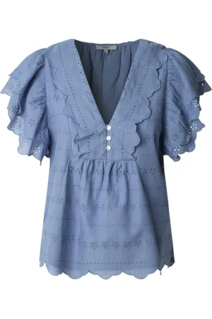 Pepe Jeans Bluser & Skjorter, Dame, Blå, S, Stål Blå Elegant Bluse med Puff Ærmer