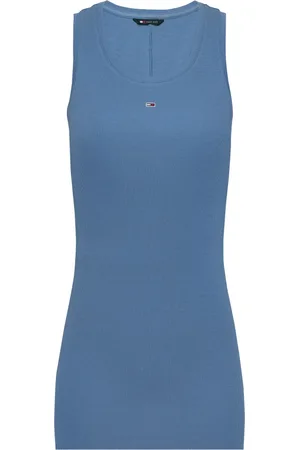 Tommy Hilfiger Kjole, Dame, Blå, L, Bomuld, Slim Fit Mini Kjole Slip On