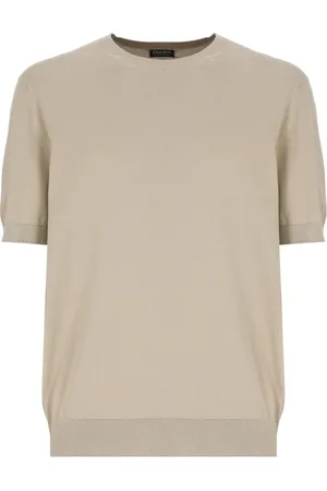 Ermenegildo Zegna Strik, Herre, , L, Bomuld, Bomuld T-shirt Rund Hals Korte Ærmer