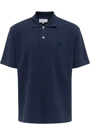 Maison Kitsuné Top, Herre, Blå, L, Bomuld, Fox Head Patch Polo Shirt