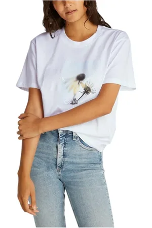 Calvin Klein Top, Dame, Hvid, L, Bomuld, Blomstergrafisk T-shirt