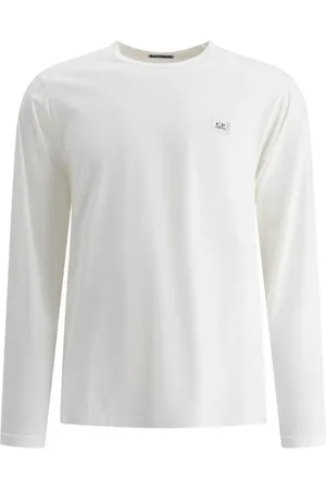 C.P. Company Top, Herre, Hvid, M, Bomuld, Hvid Logo Patch Langærmet T-Shirt