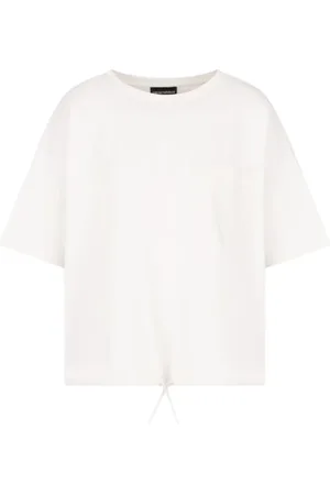 Emporio Armani Top, Dame, Hvid, XS, Bomuld, Hvid Bomulds T-shirt med Logo Patch