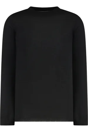 Rick Owens Strik, Herre, Sort, M, Uld, Ribbet Crew-Neck Uld Sweater