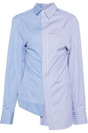 SACAI Bluser & Skjorter, Dame, Blå, L, Bomuld, Blå/Hvid Asymmetrisk Pinstripe Skjorte