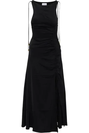 Ganni Kjole, Dame, Sort, L, Satin, Sort Satin Samlet Kjole