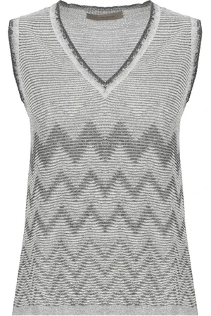 D.EXTERIOR Strik, Dame, Grå, XS, Sølv V-hals Ærmeløs Lurex Sweater