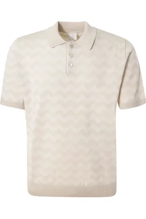 ELEVENTY Top, Herre, , XL, Bomuld, Zigzag Polo Shirt Sand/White Bomuld