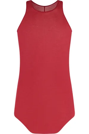 Rick Owens Top, Herre, Rød, S, Bomuld, Bomuld Tank Top Råskåret Hemline