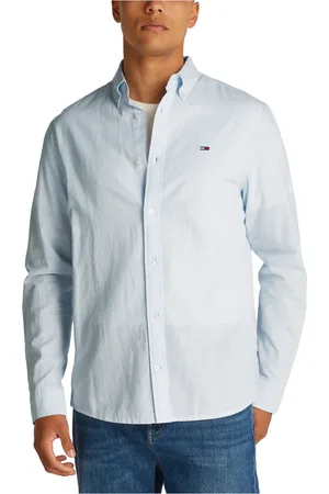 Tommy Hilfiger Skjorte, Herre, Blå, S, Bomuld, Elegant Linen Blend Shirt for Men