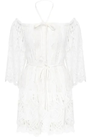 Pinko Kjole, Dame, Hvid, S, Elegant Sangallo Kjole
