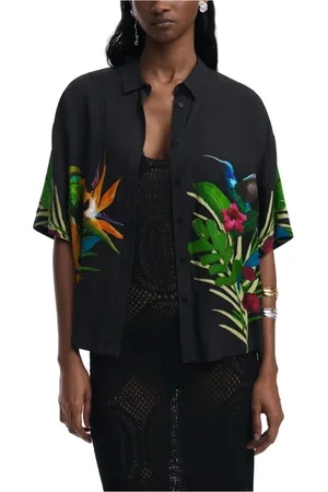 Desigual Bluser & Skjorter, Dame, Sort, L, Blomstret kortærmet skjorte til kvinder