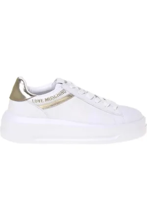 Moschino Sko, Dame, Hvid, 36 EU, Uld, Hvide og Guld Sneakers til Kvinder