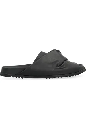 Rick Owens Sko, Herre, Sort, 41 EU, Læder, Læder Slides med Rund Tå
