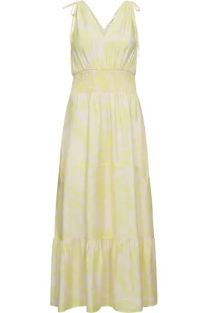 Co`Couture Kjole, Dame, Gul, XL, Uld, Citrus V-Neck Kjole med Smock Talje