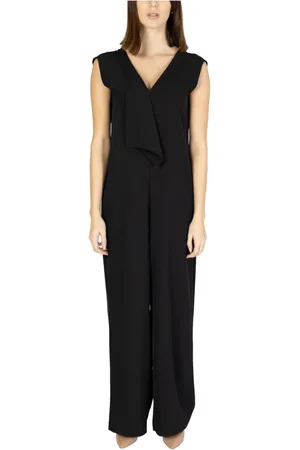 SANDRO FERRONE Jumpsuits & Playsuits, Dame, Sort, S, Polyester, Sort ærmeløs V-hals jumpsuit med knaplukning