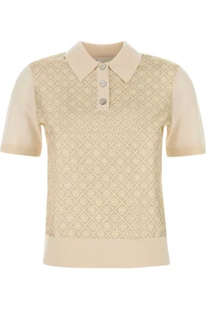 Tory Burch Top, Dame, , S, Uld, Ivory Wool Polo Shirt