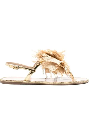 LE SILLA Sko, Dame, Gul, 38 EU, Læder, Brun Raffia og Krystal Sandaler