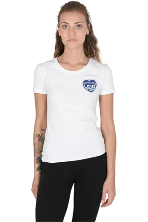 Moschino Top, Dame, Hvid, S, Bomuld, Multifarvet Crew Neck T-shirt
