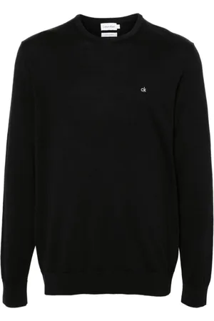 Calvin Klein Sweathshirts & Hoodies, Herre, Sort, M, Bomuld, Sort Sweater med Silke Broderi