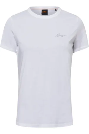 HUGO BOSS Top, Dame, Hvid, XS, Bomuld, Elegant Rund Hals Logo T-Shirt