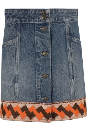 VALENTINO GARAVANI Nederdel, Dame, Blå, XS, Denim, Broderet Denim Miniskirt med knaplukning