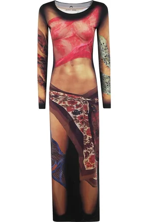 Marine Serre Kjole, Dame, Flerfarvet, M, Elegant Statue Jersey Lang Kjole