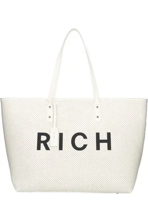 John Richmond Taske, Dame, Hvid, ONE SIZE, Uld, Hvid Skuldertaske med Sort Rich Logo