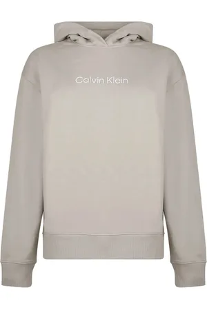 Calvin Klein Sweathshirts & Hoodies, Dame, Grå, XL, Bomuld, Logo Hoodie i bomuldssvamp