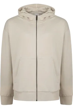 Calvin Klein Sweathshirts & Hoodies, Herre, , XL, Uld, Broderet Logo Lynlås Hættetrøje i Havregryn