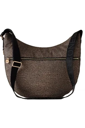 Borbonese Taske, Dame, Sort, ONE SIZE, Uld, Luna Skuldertaske med Natur/Sort Print