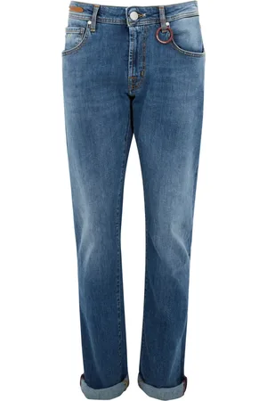 sartoria tramarossa Jeans, Herre, Blå, W34, Bomuld, Slim-Fit Blu Jeans med Manchetter
