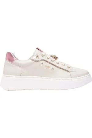 Nero Giardini Sko, Dame, , 40 EU, Læder, Ivory Læder Sneakers med Pink Charme Detalje