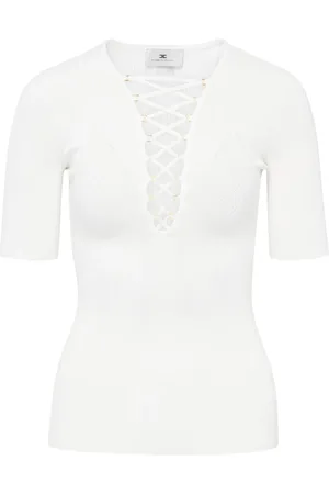 Elisabetta Franchi Strik, Dame, Hvid, M, Ivory Strik Top Mk57B52E2-360