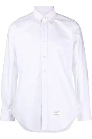 Thom Browne Skjorte, Herre, Hvid, S, Bomuld, Hvid Bomuld Skjorte med Knappet Krave
