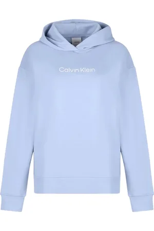 Calvin Klein Sweathshirts & Hoodies, Dame, Blå, S, Bomuld, Logo Hoodie i Bomuldssvamp