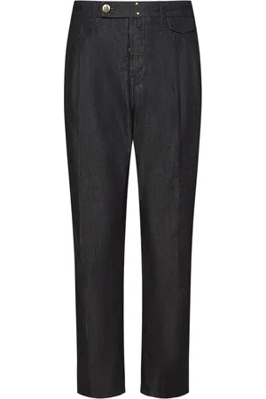 Incotex Bukser, Herre, Sort, W36, Bomuld, Sorte Slim-Fit Bukser med Dobbelt Folder