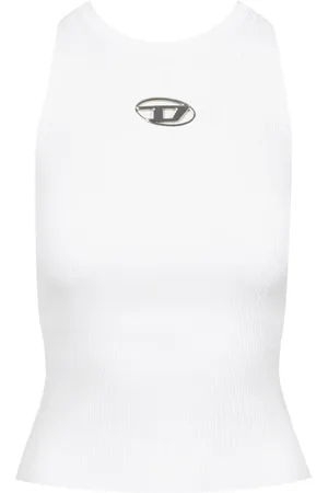 Diesel Top, Dame, Hvid, XS, Ribbet Crew Neck Tank Top