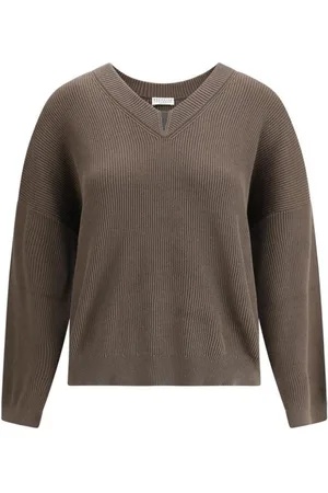 Brunello Cucinelli Strik, Dame, Grøn, L, Bomuld, Glimmer Juvel V-hals Sweater