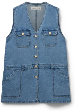 Sofie Schnoor Kjole, Dame, Blå, XL, Denim, Denim Blå Kjole med V-Hals og Knapper
