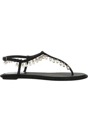 RENE CAOVILLA Sko, Dame, Sort, 37 1/2 EU, Uld, Sorte Flade Sandaler med Pynt