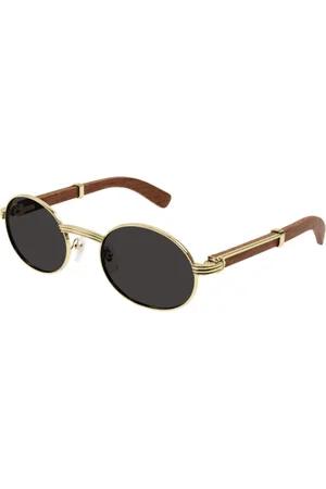 Cartier Tilbehør, unisex, Gul, L, Uld, Guld og Træ Oval Solbriller