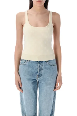 Marine Serre Top, Dame, , S, Uld, Måne Jacquard Strik Stroptop Off White